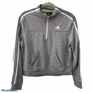 Adidas Gray Cropped Quarter Zip Pullover Classic